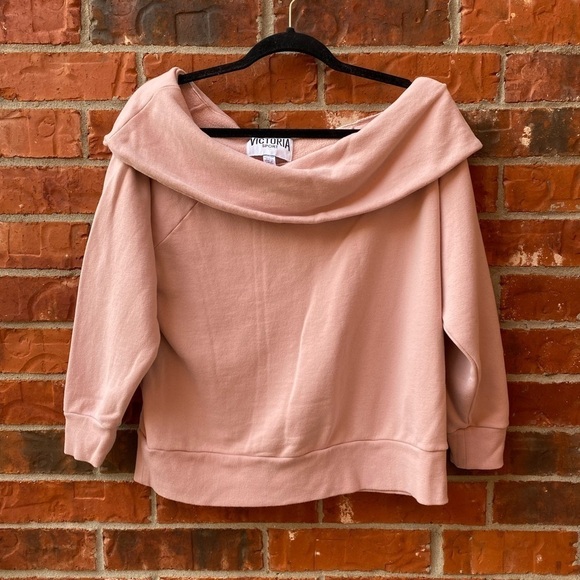 Victoria Sport Womens Medium Pink Off The Shoulder Cowl Crop Cropped Sweatshirt - Picture 1 of 9